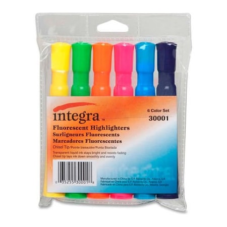 Integra Integra Desk Highlighter, Chisel Tip, Assorted Ink, 6/Set 30001